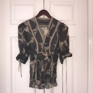 Sheer blouse with satin ribbon ties size 0